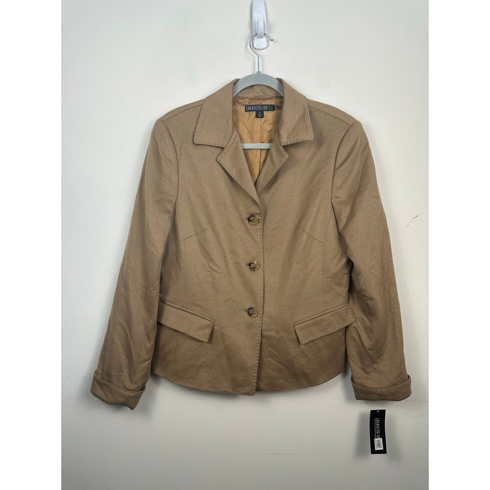 Lafayette 148 Blazer Women Size 12 Tan‎ NWT Loro Piana Wool Angora MXJA86R1089